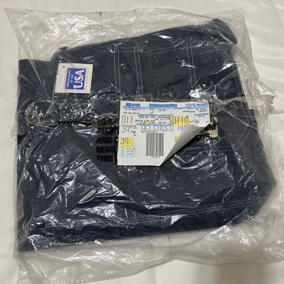 Vintage TOUGHSKINS Union USA Made Denim Blue Jean Bib Overalls Size 42x28 NOS - Picture 1 of 12